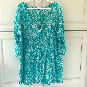 Old Navy Tunic Blouse Shirt Teal White Floral XL